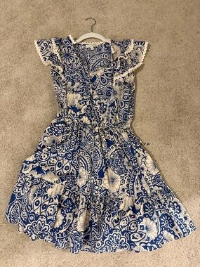 Blue and White Floral Ruffle  Dress
